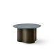 Table basse STELLA Ø 70 cm base frêne cendré et plateau laqué brouillard
