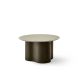 Table basse STELLA Ø 70 cm base frêne cendré et plateau laqué sable