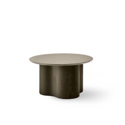 Table basse STELLA Ø 70 cm base frêne cendré et plateau laqué