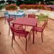 Fauteuil de jardin bleu, chaise et tables rouge écarlate STAR Emu