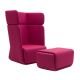 Fauteuil dossier haut et pouf BASKET tissu Divina framboise Softline