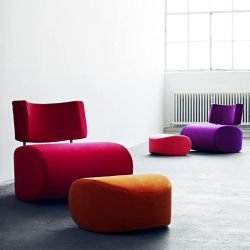 Fauteuil à bascule rouge profond, pouf mandarine APOLLO Softline