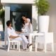 Fauteuil outdoor blanc, chaise et table carrée blanches JUT Vondom