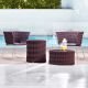 Fauteuils lounge multicolore marron, piètement inox et tables salon de jardin KENTE Varaschin
