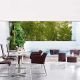 Fauteuils lounge multicolore marron, piètement inox, fauteuils repas et tables basses de jardin KENTE Varaschin