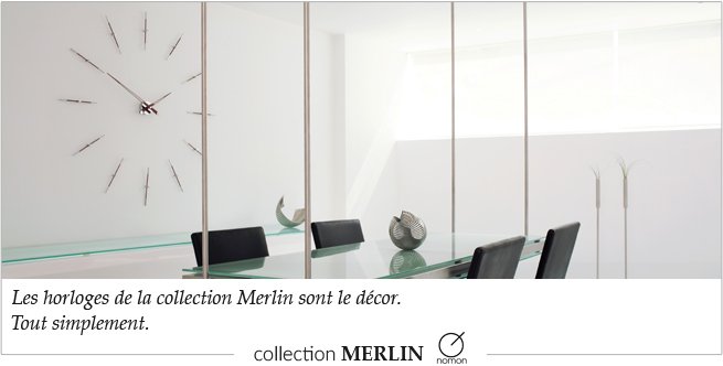 Collection d'horloges murales design Merlin de la marque Nomon