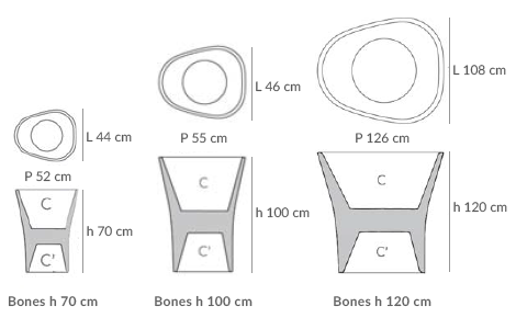 Dimensions des pots Bones Vondom