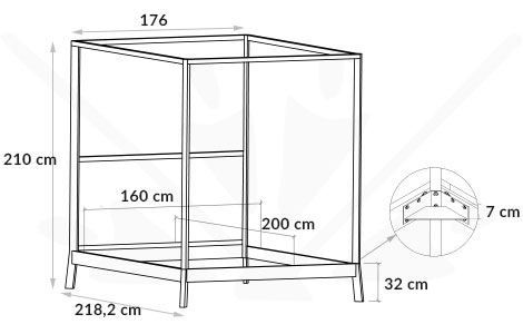 Schéma technique du lit baldaquin Breda Punt 160 x 200
