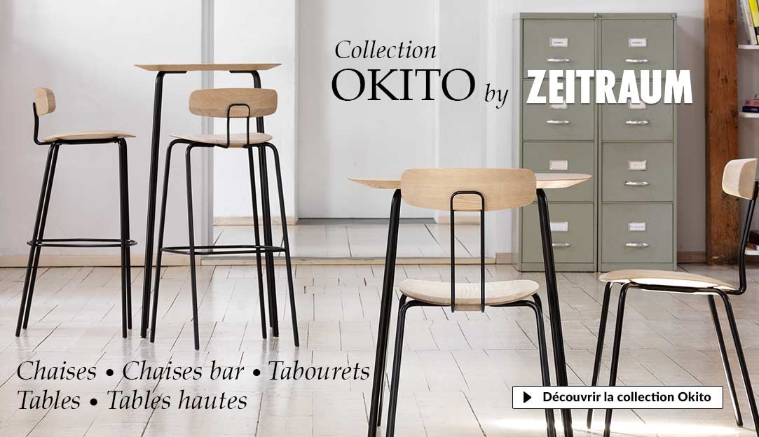 Collection Okito Zeitraum, tables et chaises design contemporain en bois ert métal